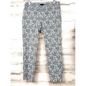 Talbots Womens 10 Chatham Green White Tropical Leaf Ankle Flat Front Pants